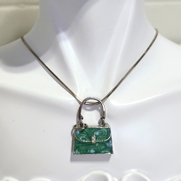 VINTAGE Green mini purse Bag Key charm Necklace - Picture 7 of 9